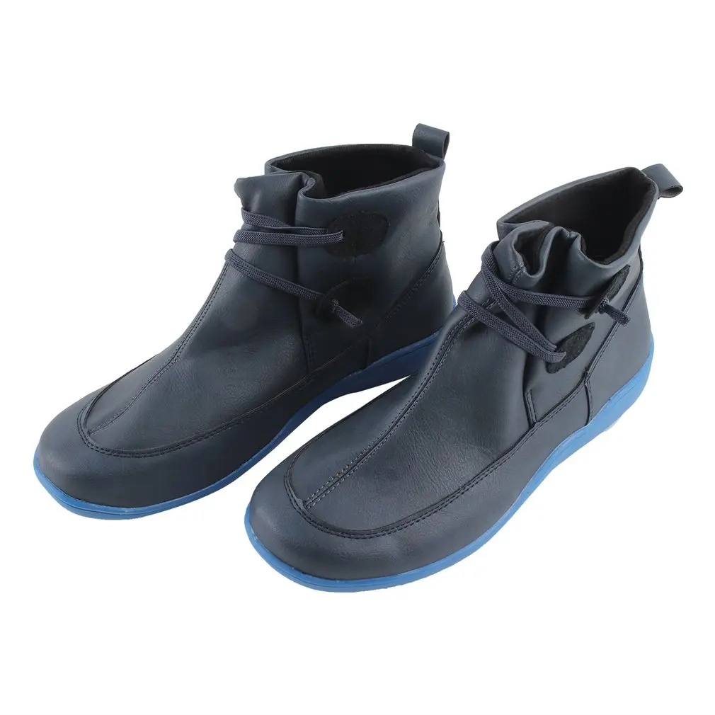 

Retro Solid Color Female Pointed Toe Low-top Leather Boots Long Shoelace Boots Shock Absorption Low-heeled Women's Shoes
