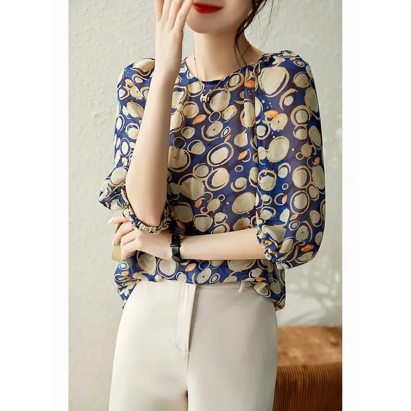 Женские шифоновые рубашки и блузки с принтом модные элегантные шикарные женские