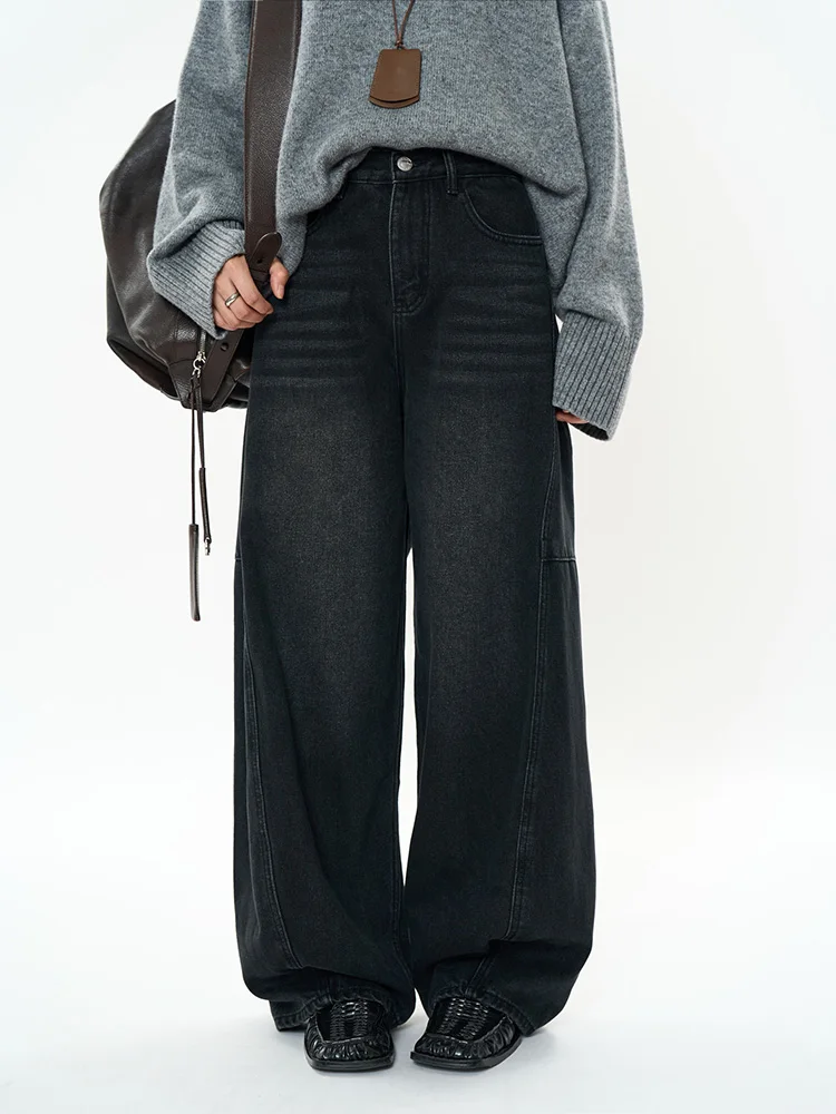 Женские винтажные мешковатые джинсы из толстого флиса зима 2024 женская уличная