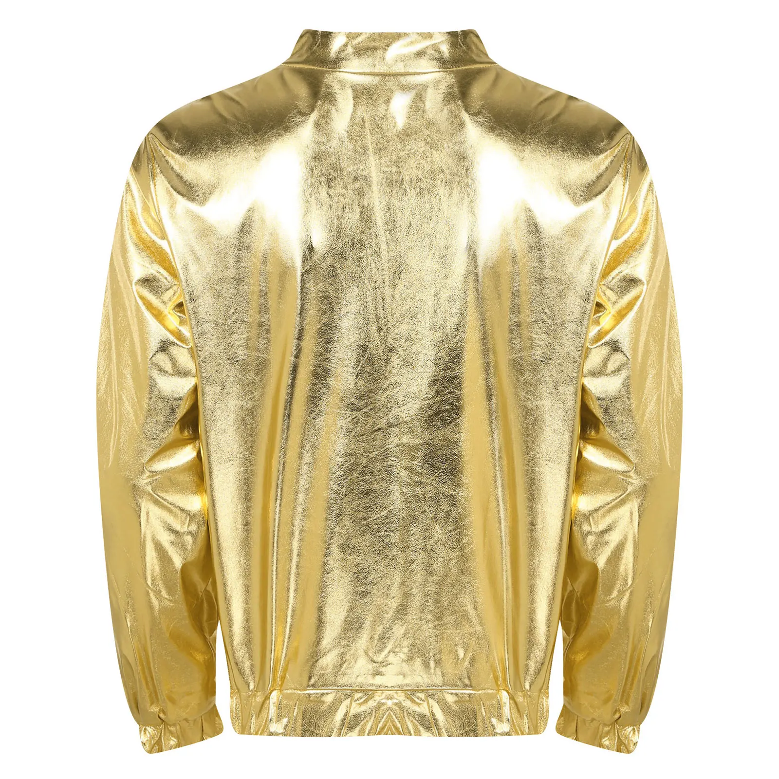 Мужская блестящая металлическая куртка с длинным рукавом свитшот на молнии для