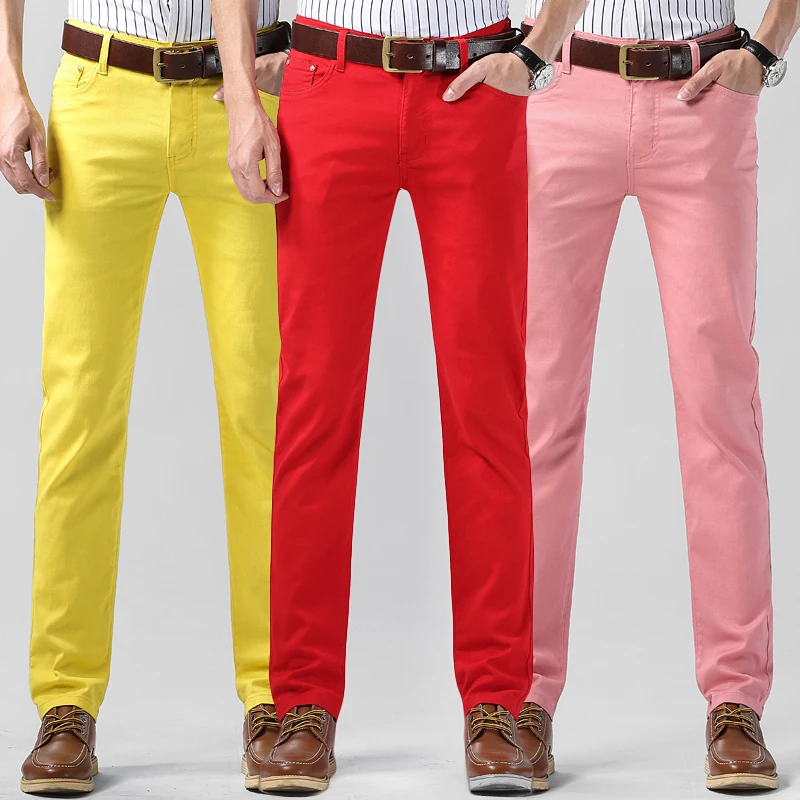 S Colored Jeans Stretch Straight Jeans Men Fashion Casual Slim Fit Denim Trousers Male Red Yellow Hip Hop Pants  Male Brand