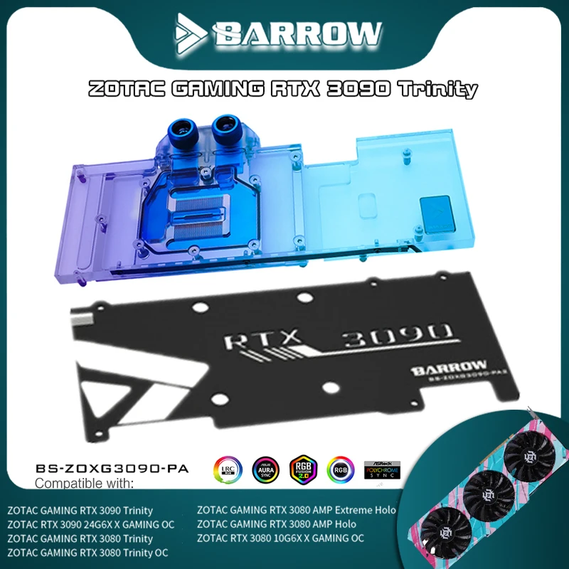 Barrow GPU Backplane Block For ZOTAC GAMING GeForce RTX 3090/3080 Trinity/ AMP...