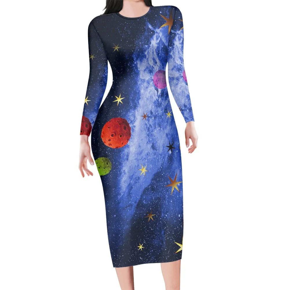 

Женское платье с длинным рукавом, Повседневное платье с принтом звездного неба, большие праздничные сексуальные платья, весна 2019