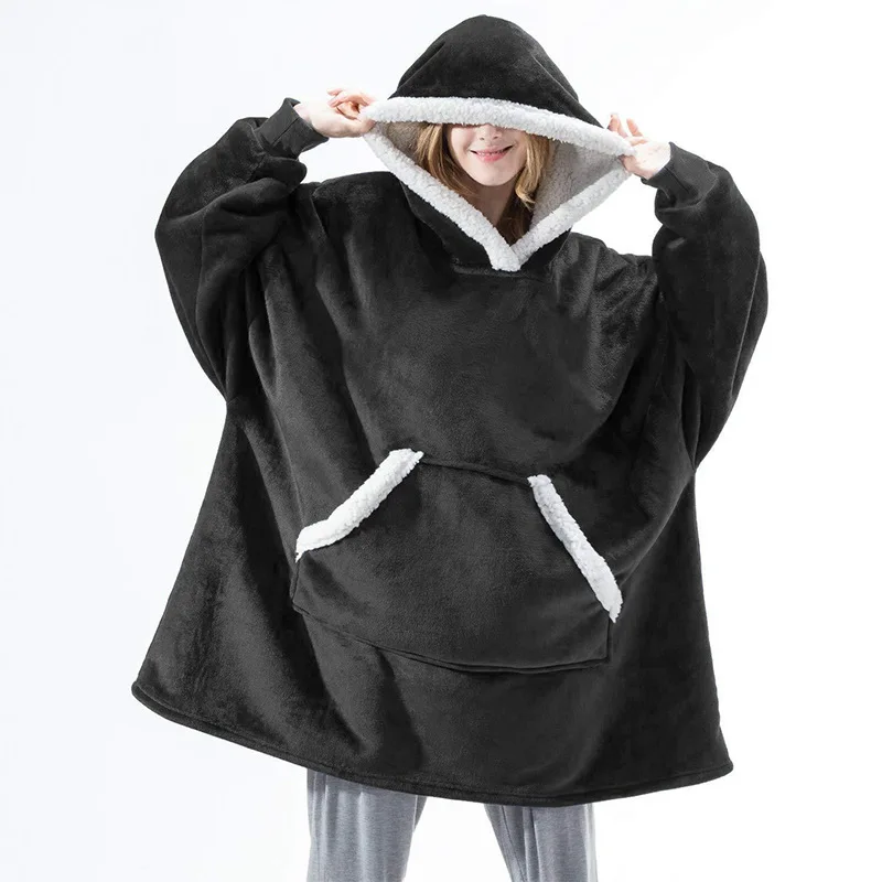 2022 autumn and winter wearable lamb fleece lazy blanket men and women can wear home casual plush sweater