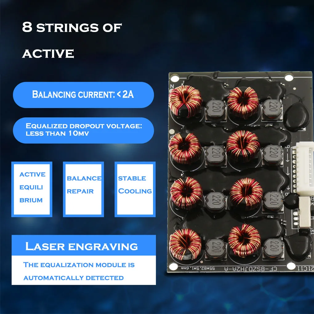 

8-way Li-battery Active Equalizer Board Anti Electricity Leakage Battery Balancer Electronic Components Replacing Parts