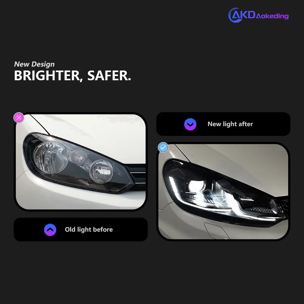 Фото Фара AKD для VW Golf 6 MK6, светодиодная фара 2009-2012, Golf6, ДХО, указатель поворота, дальний свет, линза-проектор Angel Eye №3