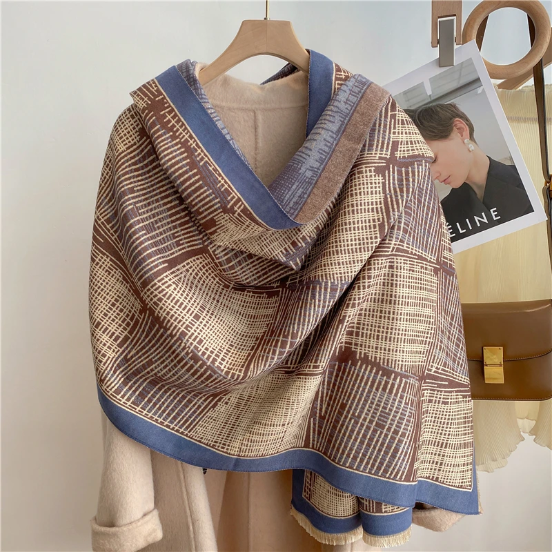 

2022 роскошный брендовый клетчатый зимний теплый кашемировый шарф для женщин дизайнерская Толстая Пашмина шаль палантин одеяло Bufanda Новинка