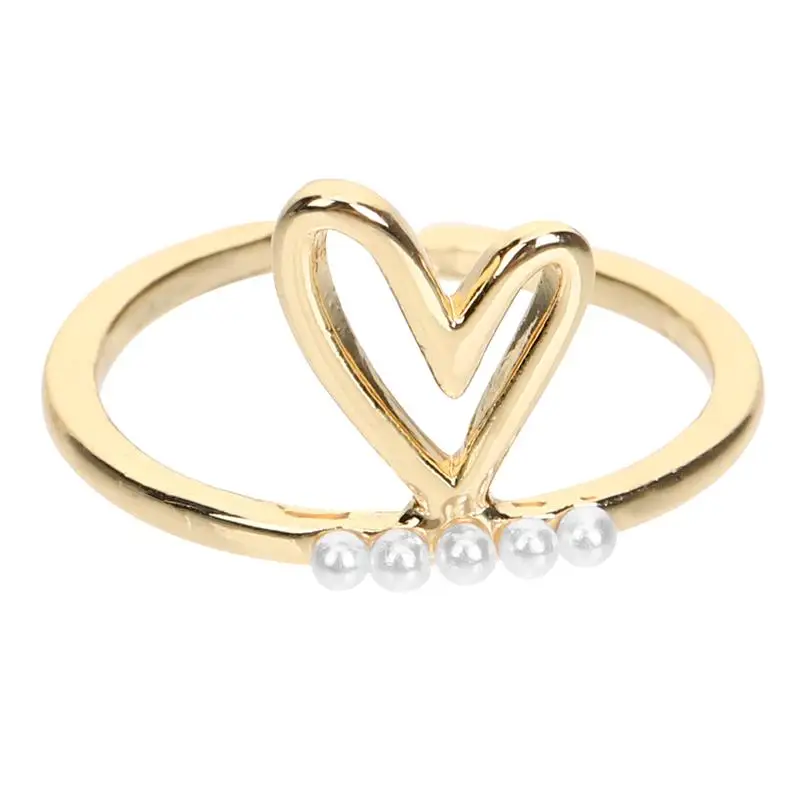 

Pearls Ring Aesthetic Ring Heart Ring Adjustable Open Ring for Women Girls