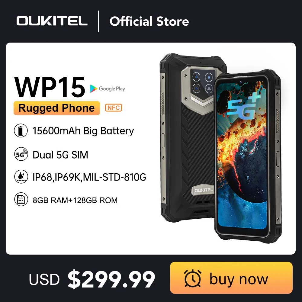 Oukitel WP15 Rugged Phone 15600mAh 8GB+128GB 6.5