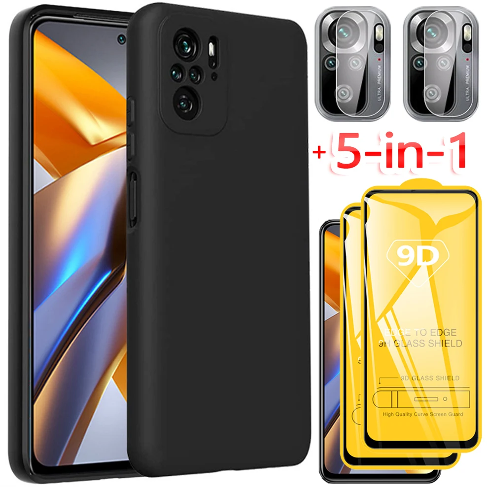 

black case + tempered glass for poco-m5s soft shockproof tpu phone cases pocophone m5s cover poco m 5 xiaomi poco m5s case