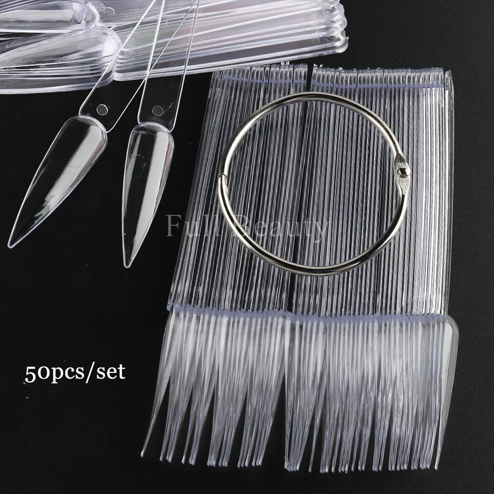 32/50Pcs Nail Swatches Oval Stiletto Clear Nails Tips Gel Polish Color Chart Display Samples Fan With Ring Manicure Tools GLHXJ - купить по