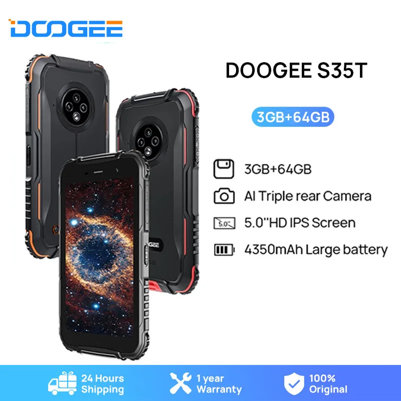 

Смартфон DOOGEE S35T защищенный, 3 + 64 ГБ, 13 МП, 5,0 дюйма, 4 ядра, 4350 мАч