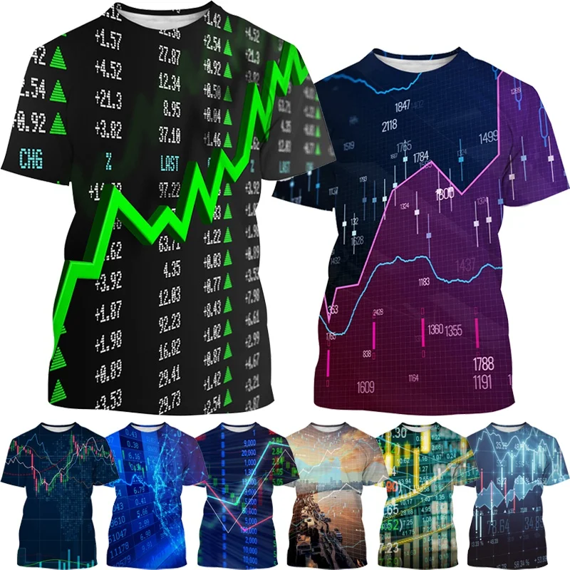 

New Financial Stock Short Sleeve T Shirt Men's Casual Harajuku Style Breathable Streetwear Top