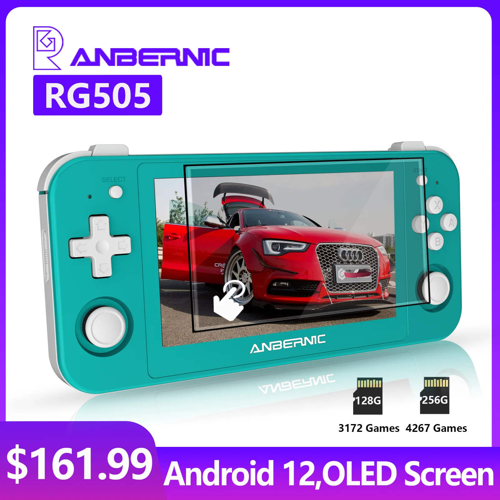 

Ретро портативная игровая консоль ANBERNIC RG505, тонкий сенсорный экран OLED, Android 12, T618, 64 бита, встроенный зал, Joyctick, 4000 + игр