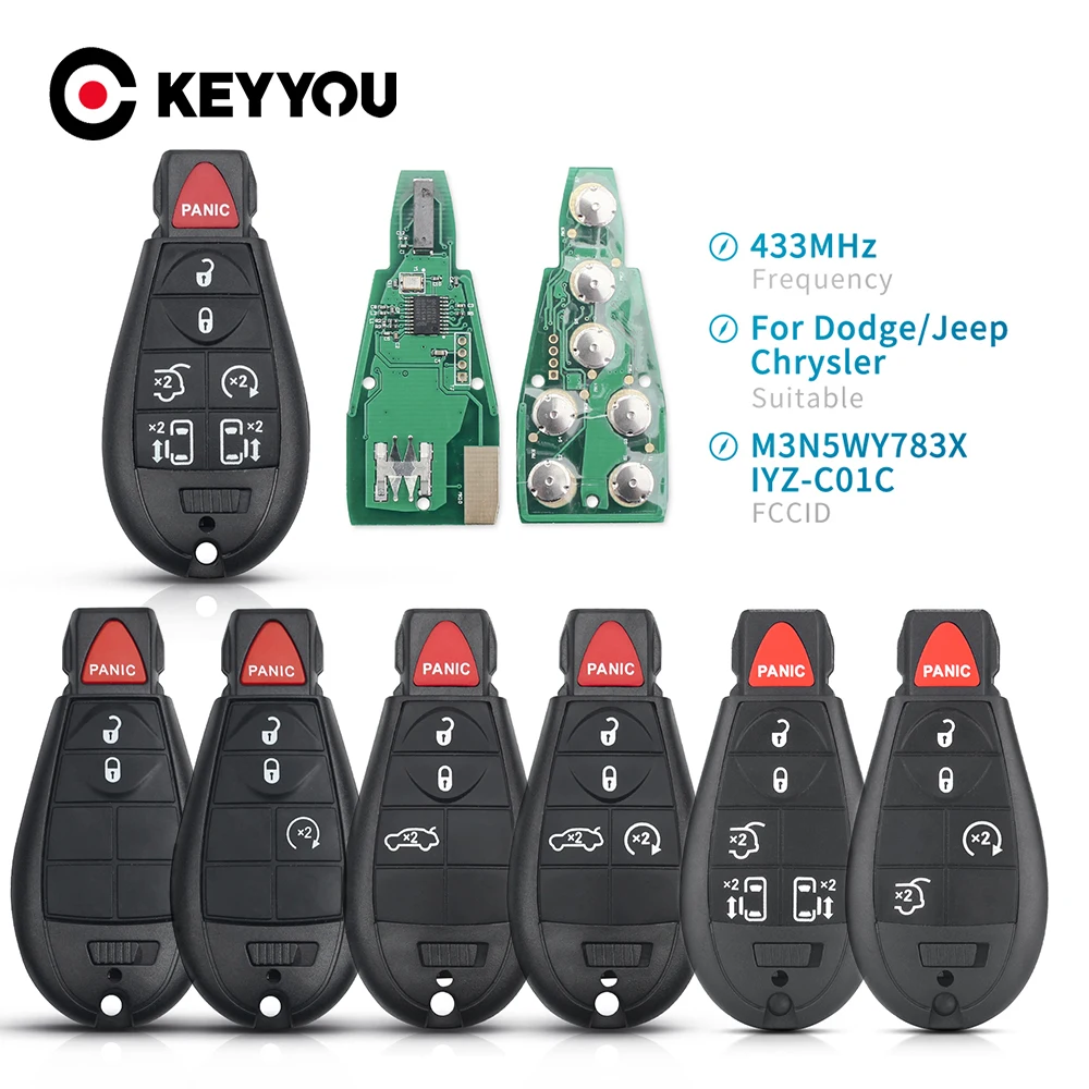 

KEYYOU 2/3/4/5/6/7 Buttons Smart Car Remote Key Fob M3N5WY783X IYZ-C01C 433Mhz For Chrysler Town & Country Jeep Grand Cherokee