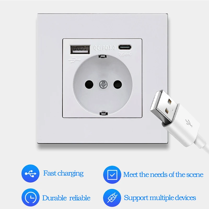 

Электрическая розетка европейского стандарта с usb-зарядкой для дома, умная Быстрая зарядка USB Type-C, двойная розетка