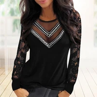 40hotwomen shirt o neck see through mesh lace spring blouse for daily wear