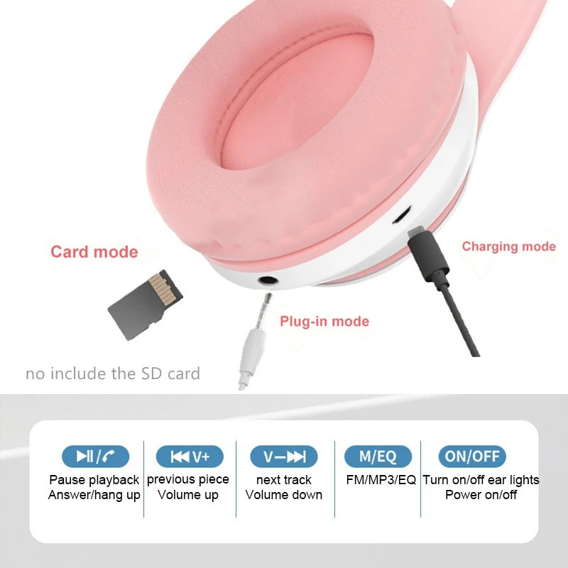Cute Flash Light Cat Ear Headset Wireless with Mic Can Close LED Kids Girls Stereo Phone Music Bluetooth Headphones Gamer Gift images - 6