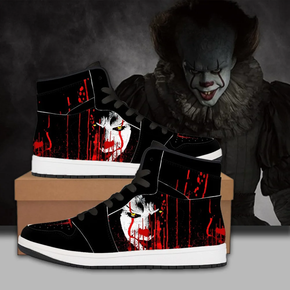 Halloween Gifts Pennywise Movie Killer Leather High Top Sneakers For Teens Unisex Casual Street Basketball Shock Absorbing Shoes