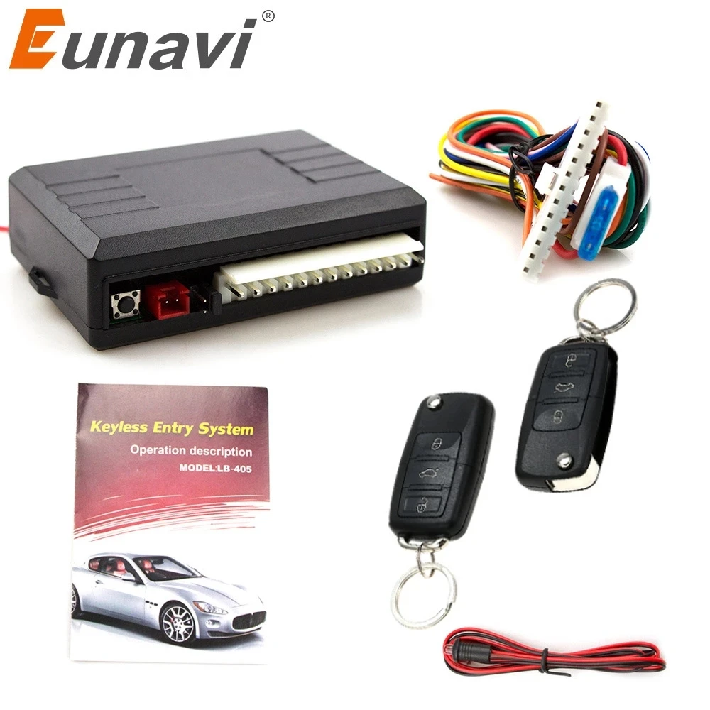 Eunavi Universal Car Alarm System Auto Door Remote Central Control Lock Locking Keyless LED Keychain Central Kit Door Lock