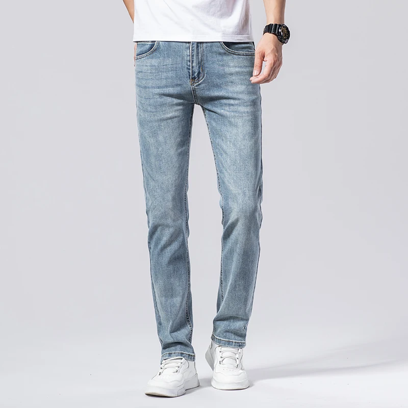 Джинсы мужские классические модные повседневные Стрейчевые брюки из денима |