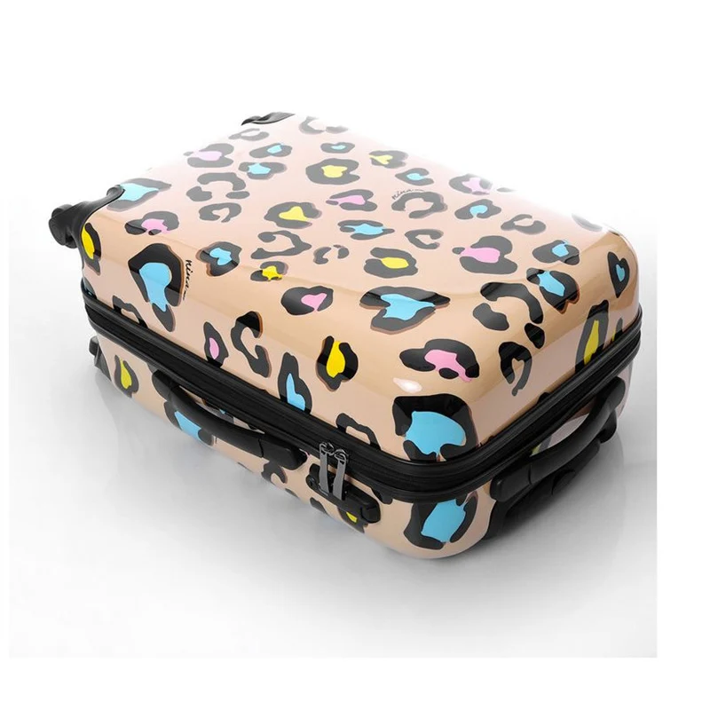 Women Travel Suitcase Girls Leopard Print Luggage ABS+PC Universal Wheels Trolley Luggage Bag 20