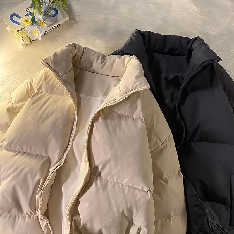 Parkas Men's Jacket Coats Winter Warm Tall Neck Simple Solid Color Korean Version Harajuku Woman Heavy Jackets