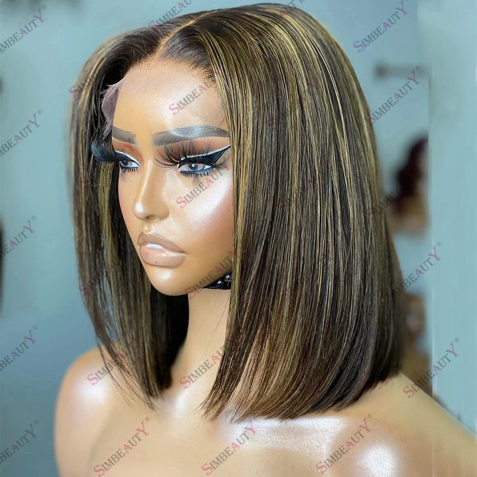

Silky Straight Highlight Bob Human Hair 13x6 Lace Front Wig for Women 200 Density Peruvian Hair 5x5 Lace Closure Wig
