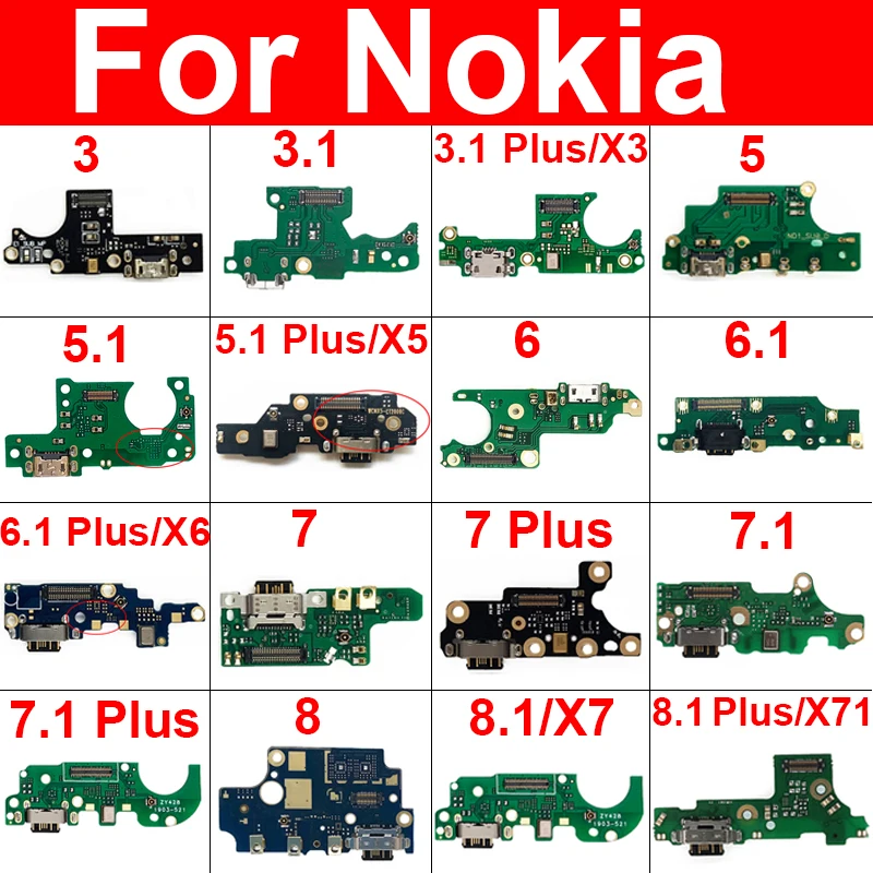 Фото USB-разъем для зарядного устройства для Nokia 3.1 5.1 6.1 7 7.1 8.1 Plus 3 5 6 8 8.1 X3 X5 X6 X7 X71 2017 USB-плата для зарядки Connectot Parts №1