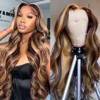 28 30 Inch Highlight Ombre Body Wave 13x4 Lace Front Human Hair Wigs Colored 4/27 Water Wave Frontal Wig For Women Preplucked