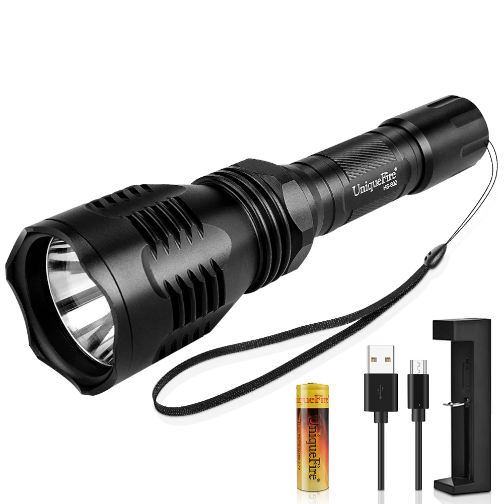 

UniqueFire HS-802 1200 Lumens Flashlight XML Led Light 5 Modes White Torch Waterproof Lamp with USB Charger