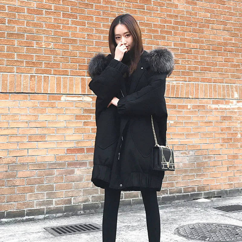 Cotton Jacket Winter Coat Oversized Fur Collar Large Yards Students Thickened Thin Long Paragraph Down Clothing Fashion Women
