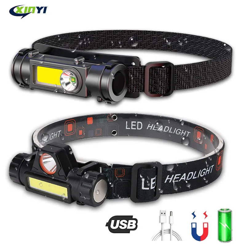 Портативный светодиодный налобный фонарь водонепроницаемый Головной USB-зарядка