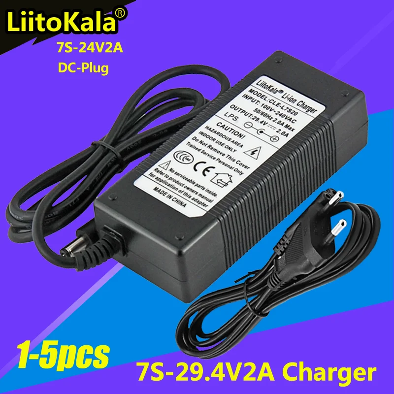 

1-5PCS Liitokala 29.4V 2A lithium battery Charger for 24V 29.4V Electric Scooter electric bicycle 7Series li-ion battery Charger