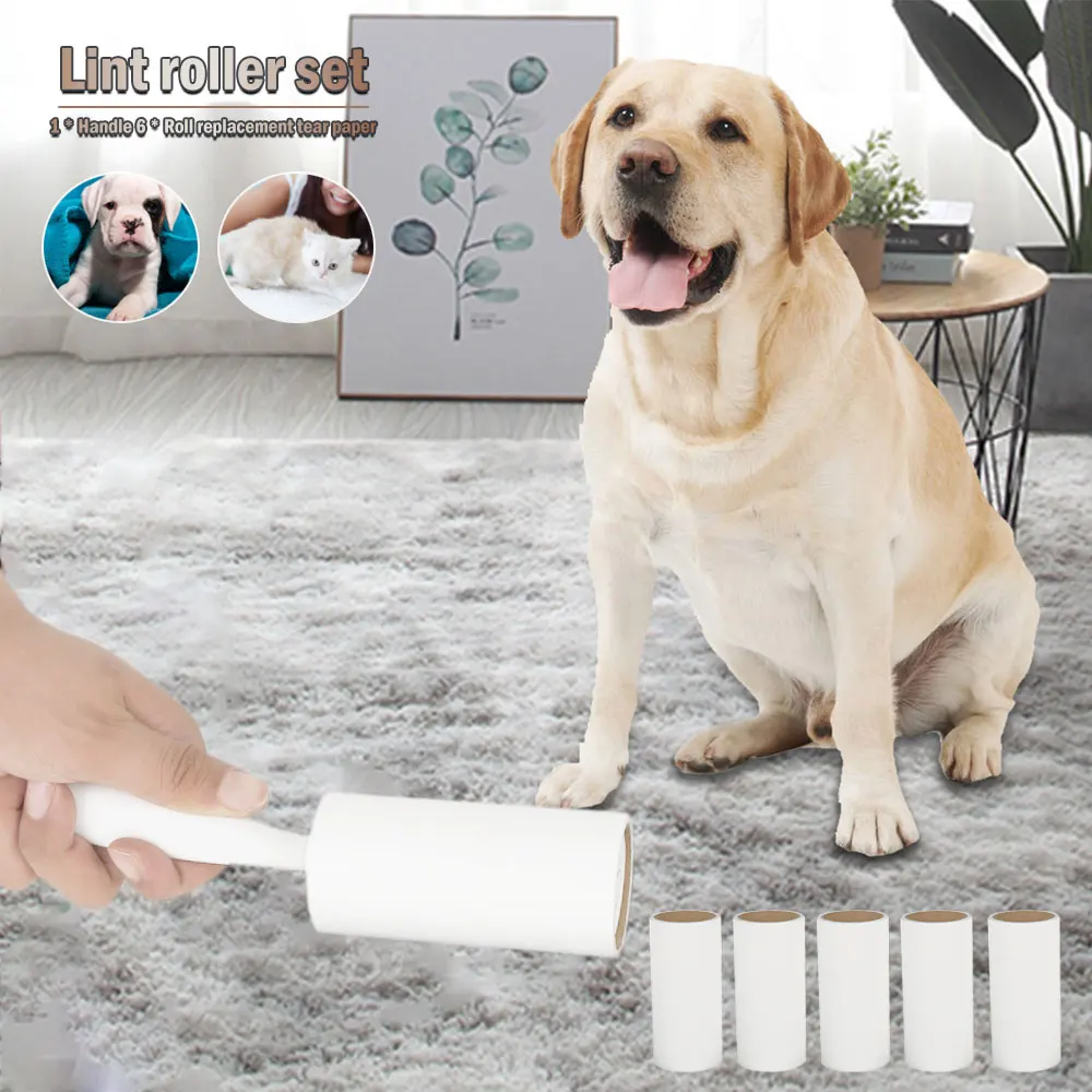 

Humanized Handle Lint Roller Sticky Animal Hair Removal Non-toxic High Viscosity Colorless Dust Cleaner with Tearing Roll Paper