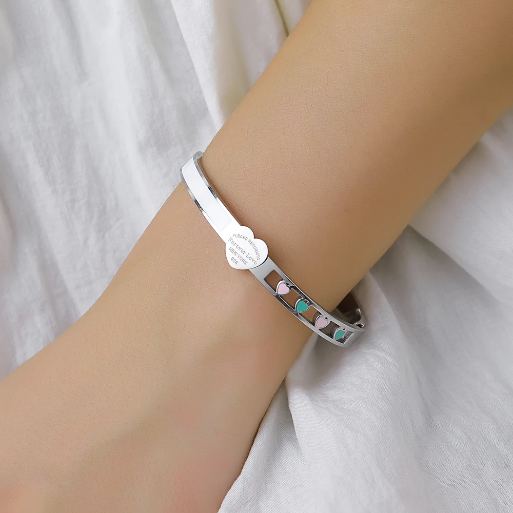 Роскошные красочные эмалированные браслеты в форме сердца из нержавеющей стали