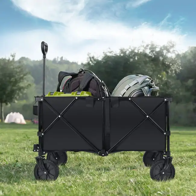 Outdoor Folding Wagon Cart with Adjustable Handle and Universal Wheels Black