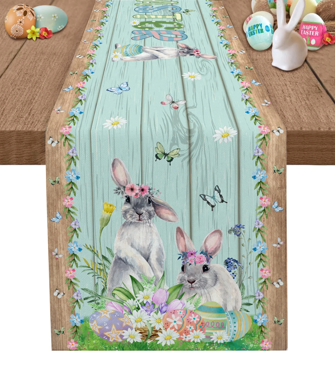 

Easter Bunny Eggs Table Runner Wedding Festival Table Decoration Home Decor Kitchen Table Runners Placemats