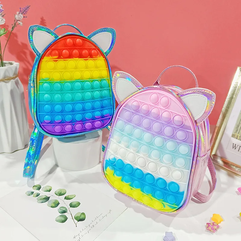 

3D Print Rainbow Push Bubble Backpack Fashion Boy Girl Schoolbag Kindergarten Students Schoolbags Rucksack Kids Antistress Toy