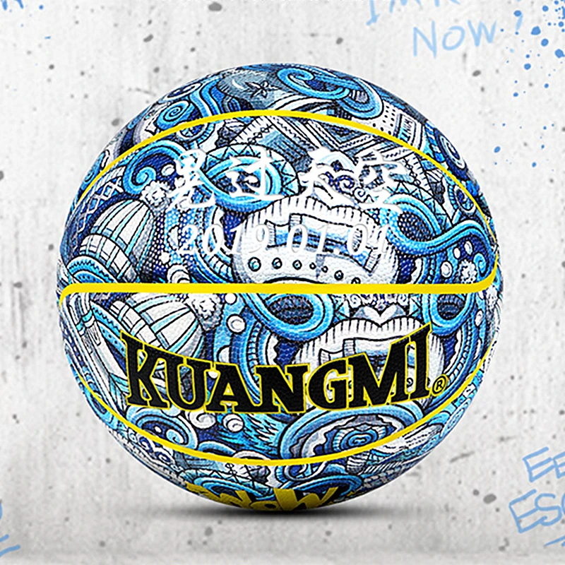 KUANGMI Basketball Limited Edition Graffiti Camoufl Balls PU For Girls Boys Indoor Outdoor Training Equipment Gaming Ball Size 7