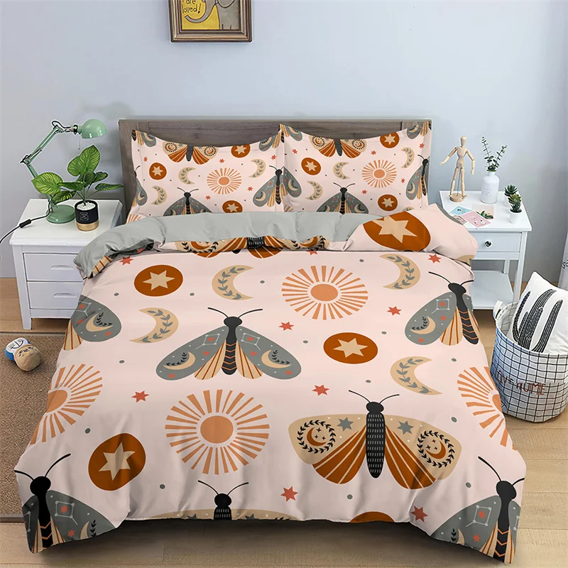 

Sun And Moon Duvet Cover Moth Sugar Skull Bedding Set Microfiber Butterfly Snake Animal Quilt Cover Weed Plants Bedspreads Cover