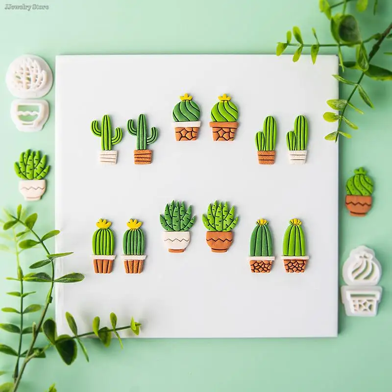 

Cactus Earrings Soft Pottery Polymer Clay Cutter Earring Jewelry Pendant Making Green Plant Ornament Pendant Cutting Molds