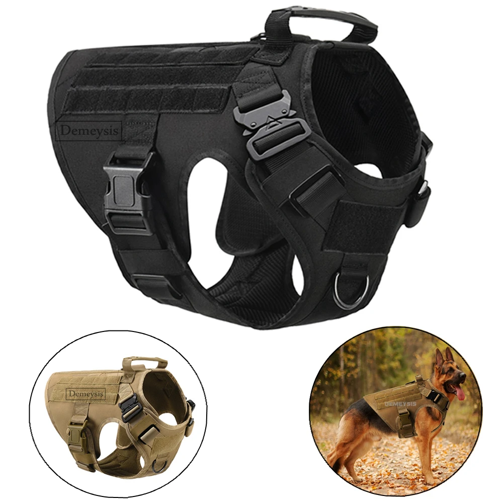 

Tactical Dog Vest Military Working Training Molle Dog Harness Metal Buckles Loop Panels for German Shepherd Dogs