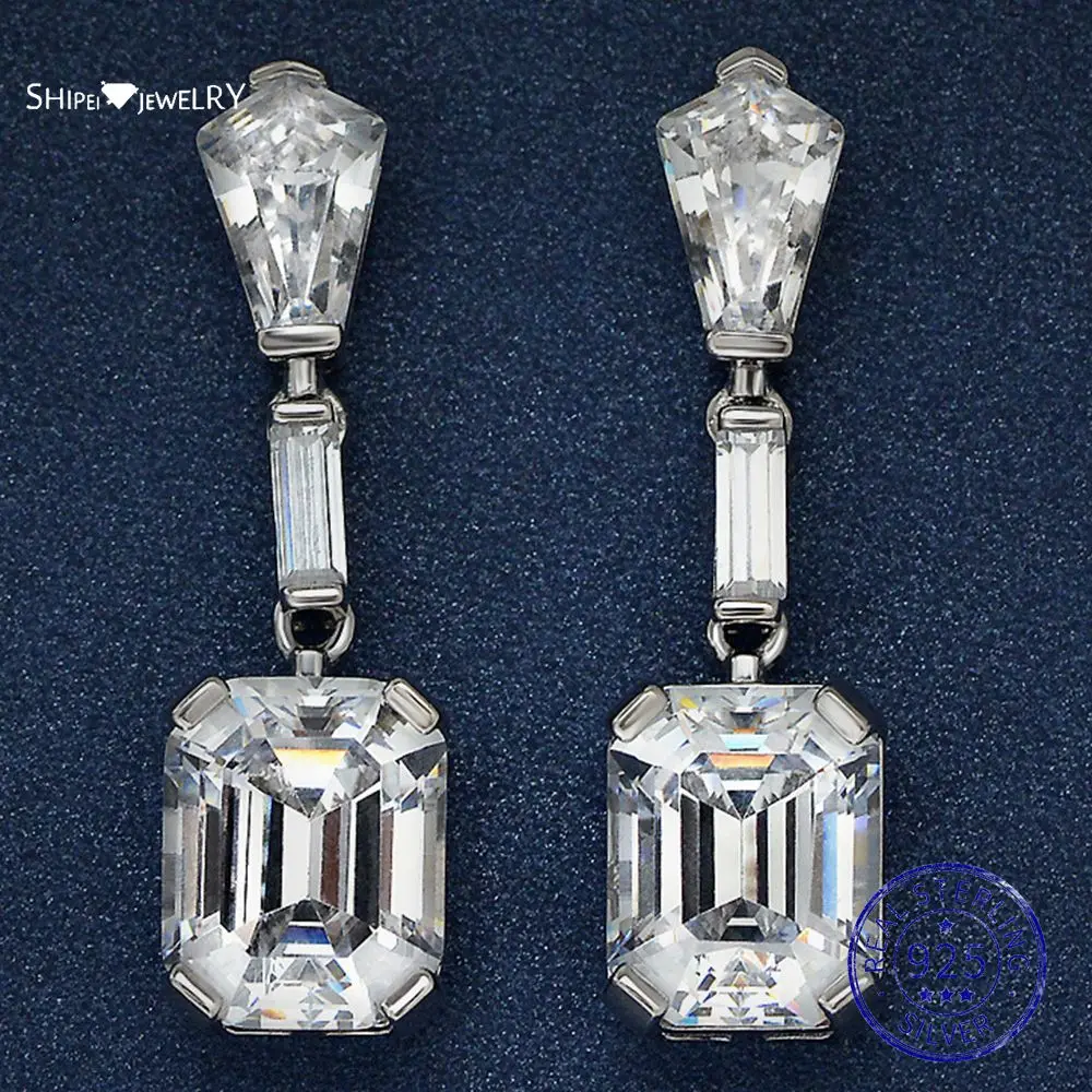 

Shipei 100% 925 Sterling Silver Emerald Cut Created Moissanite Gemstone Diamonds Drop Dangle Earrings Fine Jewelry Wholesale