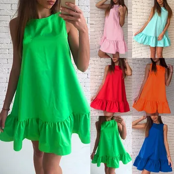 Dresses For Women 2022 Plus Size Fashion Casual O-Neck Solid Color Vest Sleeveless Soft Pleated Dress robe femme chic et elegant 1