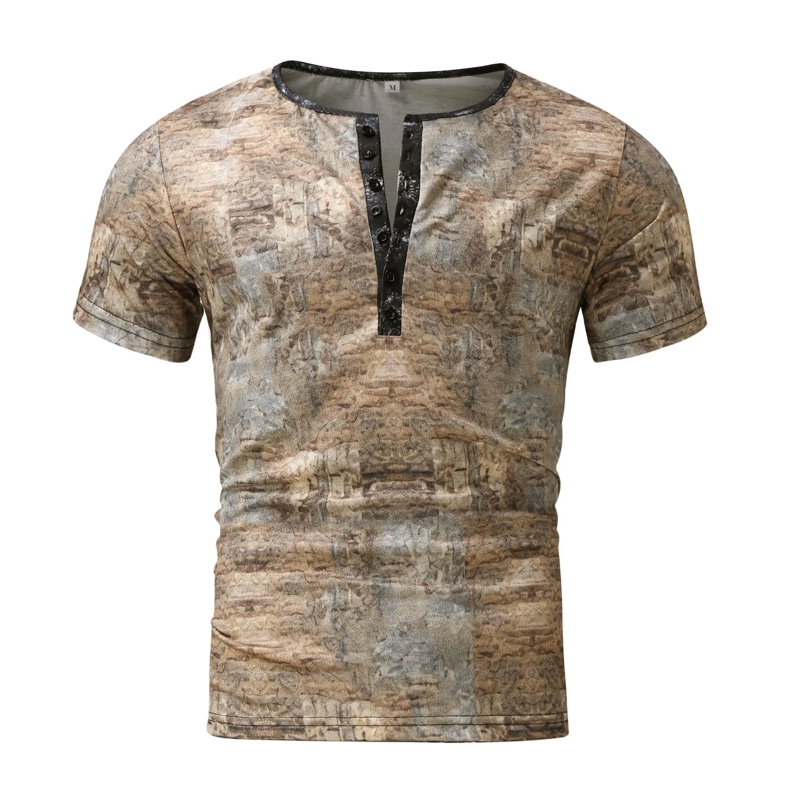 

Футболка мужская с геометрическим принтом, модная Уличная Повседневная рубашка в этническом стиле, с V-образным вырезом и коротким рукавом, ...