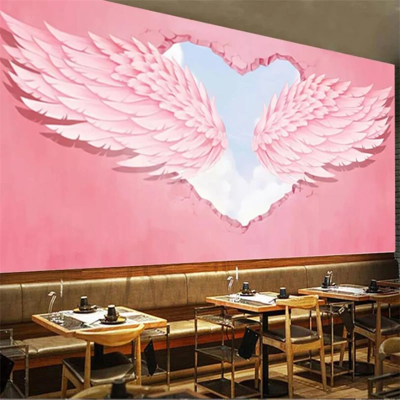 Custom mural papel de parede Retro 3D pink love angel wings tooling background large green Self Adhesive wallpaper Waterproof |