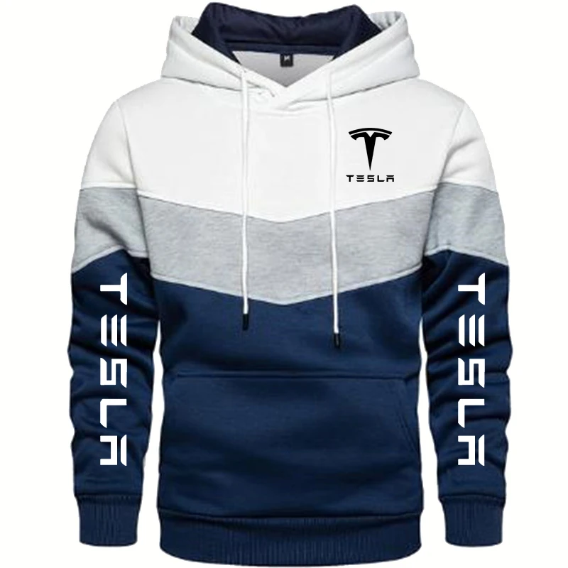 

Fashion Men's Sweatshirt Tesla car Logo Printing Spring Autumn Men's Color matching pullover cotton high quality Men's Hoodie