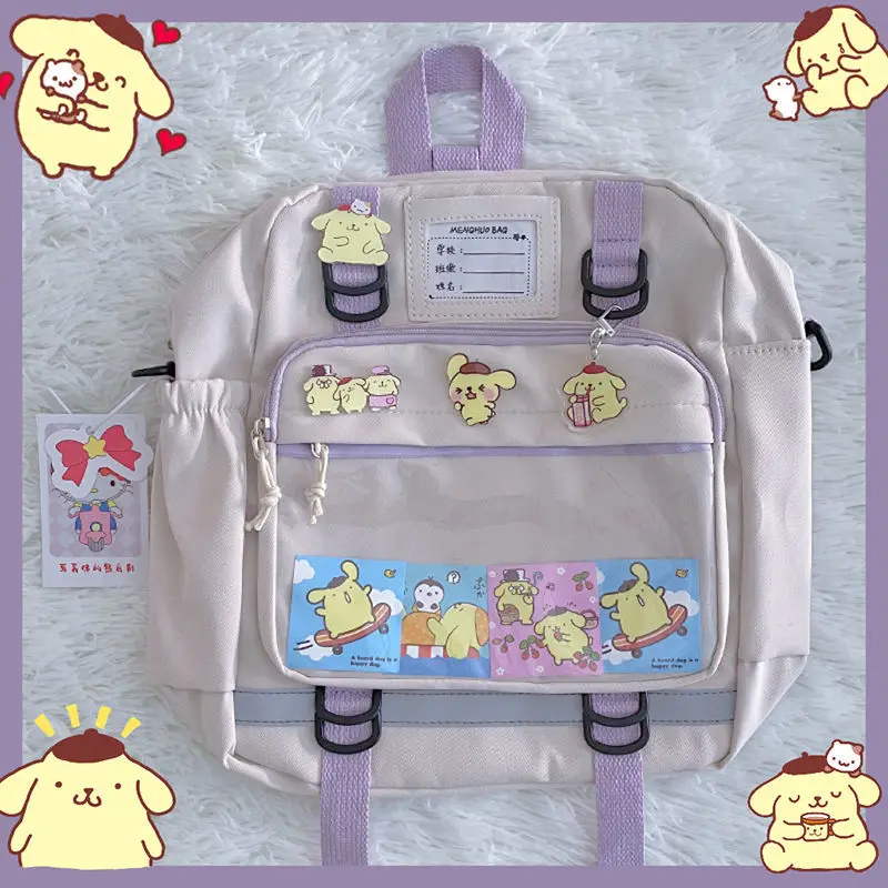 

Sanrio New Anime Peripheral Kawaii Cartoon Cute Pompom Purin Y2Kins Backpack Creative Large Capacity School Bag Gift Wholesale