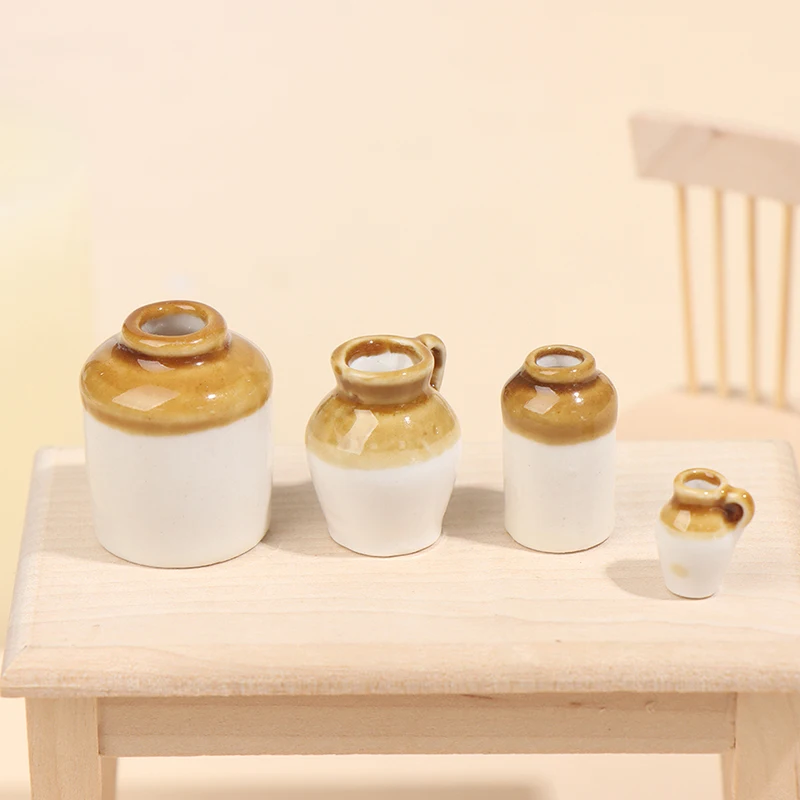 

3Pcs 1:12 DIY Handmade Doll House Kitchen Ceramic Ornament Decor Dollhouse Miniatures Accessories Porcelain Eating Jar Vase Set